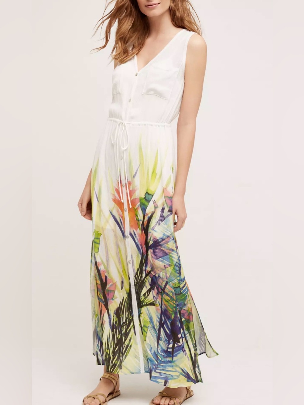 Anthropologie Mermaid Floral Watergarden Beach Maxi Dress XS